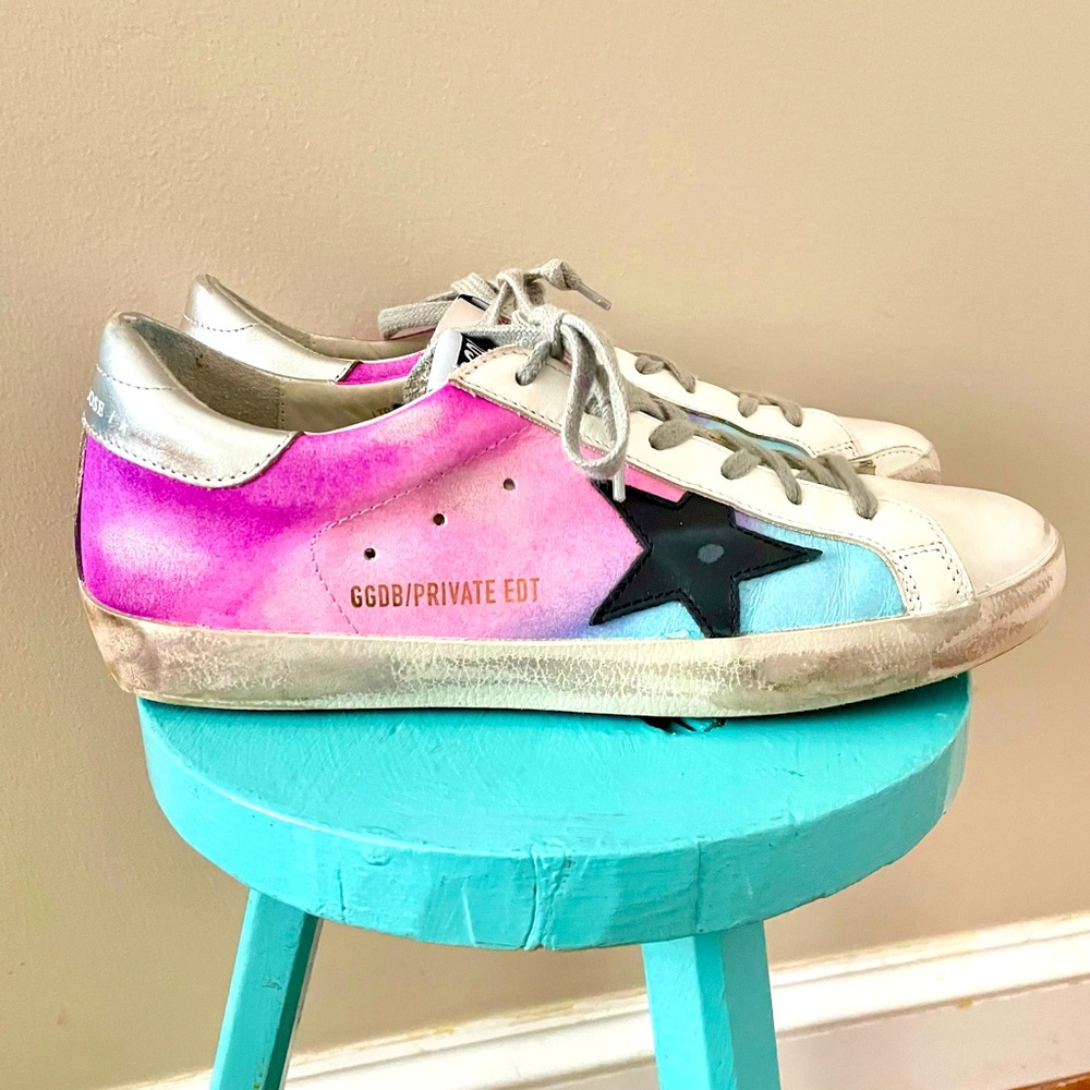 Golden Goose Deluxe Brand Superstar Pink Purple Blue Airbrush Sneakers Womens 39